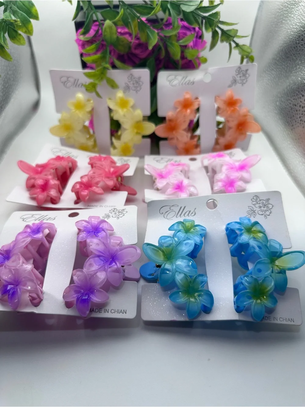 Blue Flower Hair Claw Clips Accessories - Set of 2
